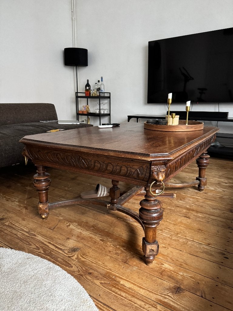 Klassieke houten salontafel met sierlijk onderstel, Ophalen, Gebruikt, Klassiek