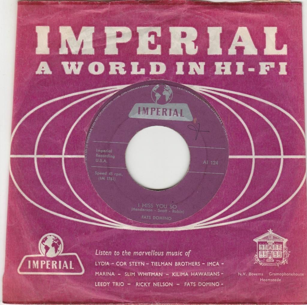 45T: Fats Domino: I Miss you so   Rock, Gebruikt, 7 inch, Single, Ophalen of Verzenden
