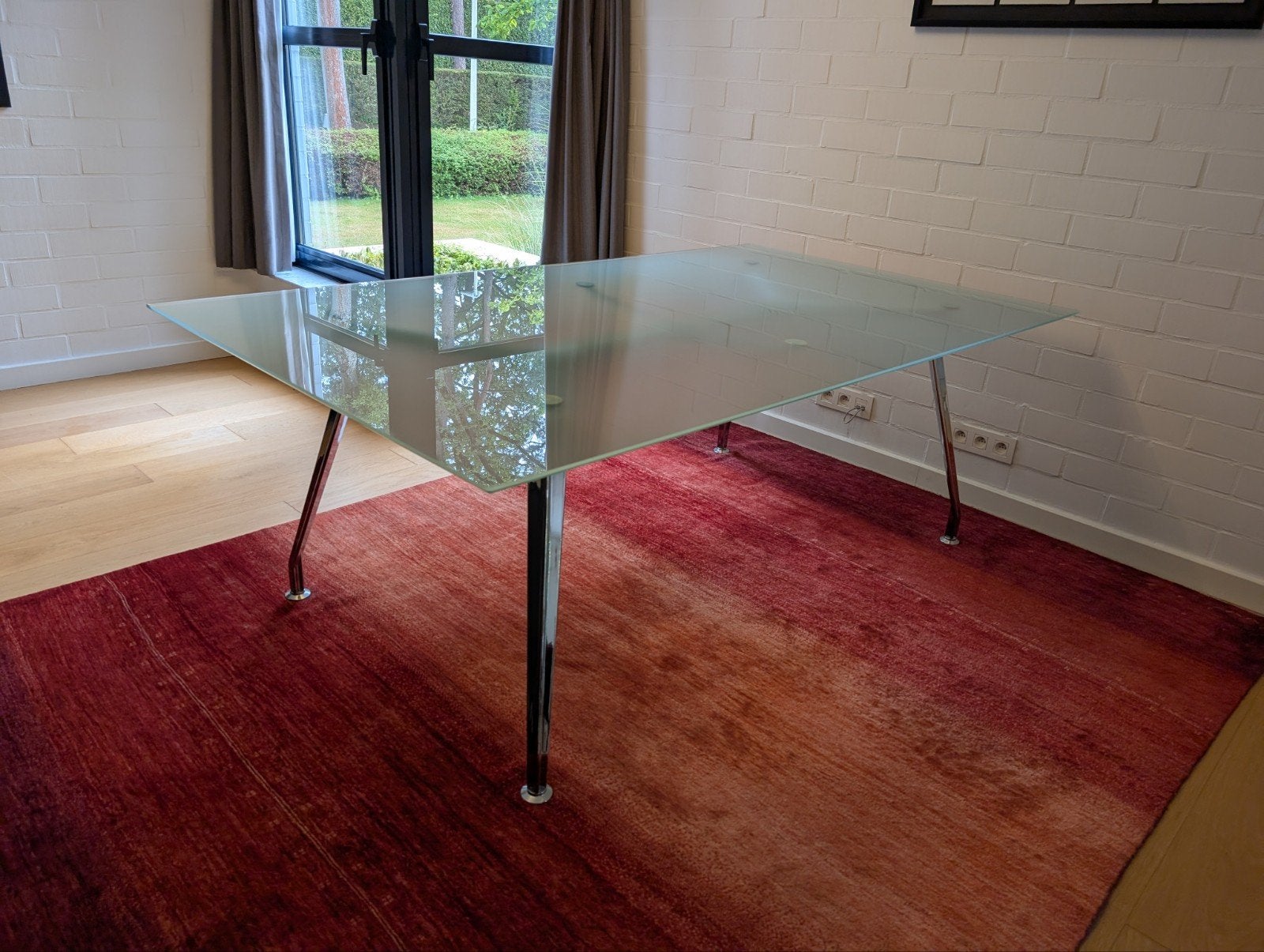 Glazen design bureautafel van Ahrend, Huis en Inrichting, Bureaus, Ophalen, Gebruikt, 120 cm, 210 cm