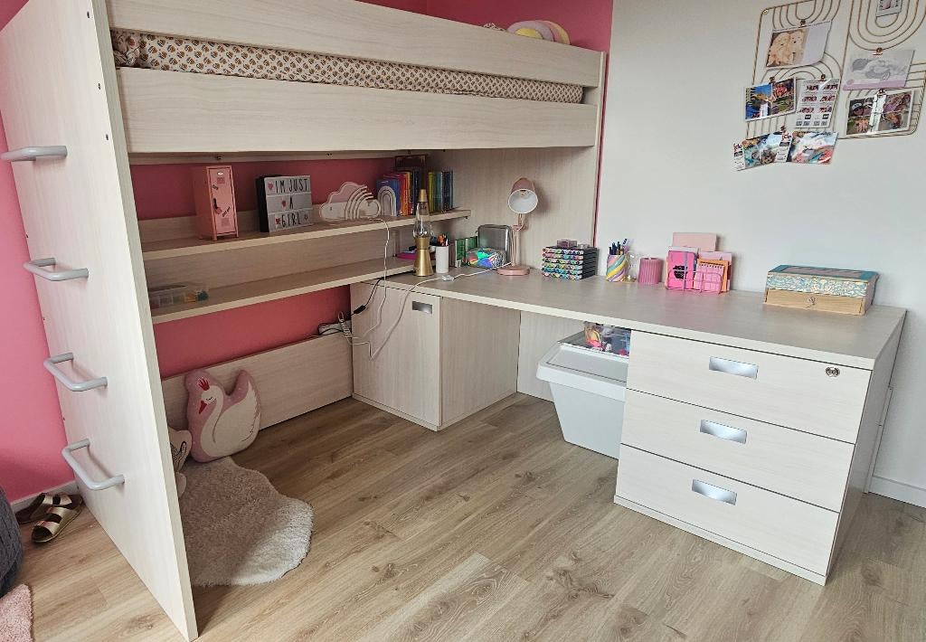 Lit mezzanine et bureau, Ophalen, Gebruikt, Eenpersoons, Minder dan 160 cm