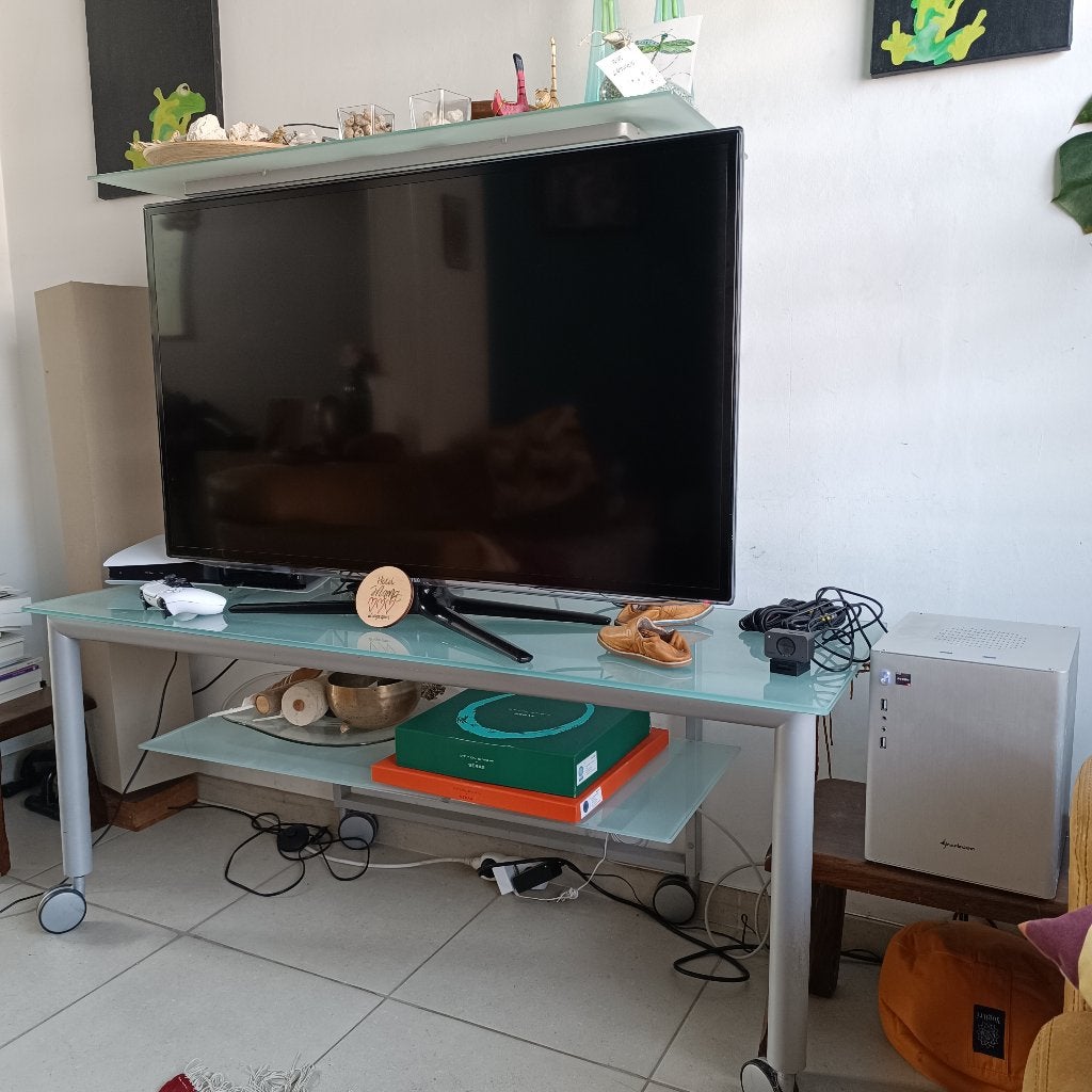 Glazen TV-meubel, Huis en Inrichting, Ophalen, 100 tot 150 cm, 100 tot 150 cm, Zo goed als nieuw