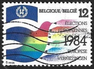 1 Postzegel België 1984 Verkiezingen Europees Parlement, Oblitéré, Enlèvement ou Envoi, Europe, Affranchi