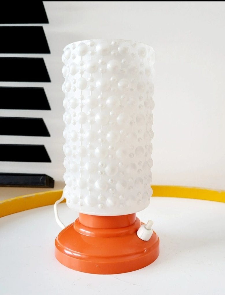 Vintage tafellamp met oranje plastieken voet, Ophalen of Verzenden