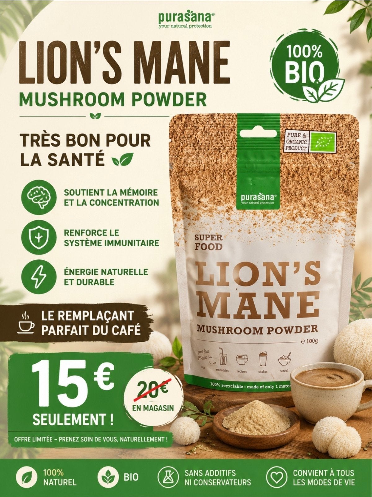 Lion’s mane bio puranasa, Animaux & Accessoires, Enlèvement
