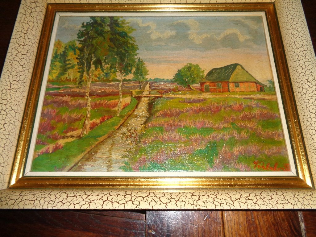 *R.Verbeke (1929) -Belle peinture -Inscrite à PIRON, BAS.., Antiquités & Art, Enlèvement ou Envoi, Cadre spécial, Toile