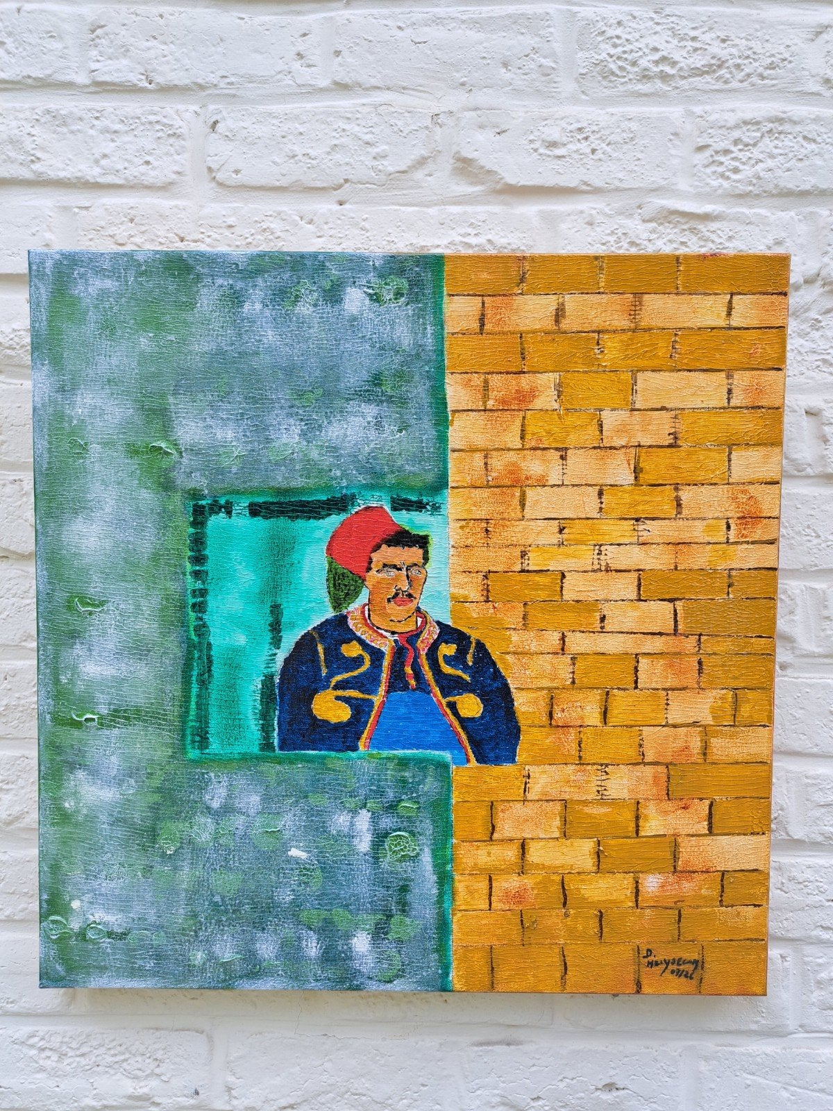 composition contemporaine figurative, Antiquités & Art, Textile, Peinture acrylique, Enlèvement, Laqué/vernis