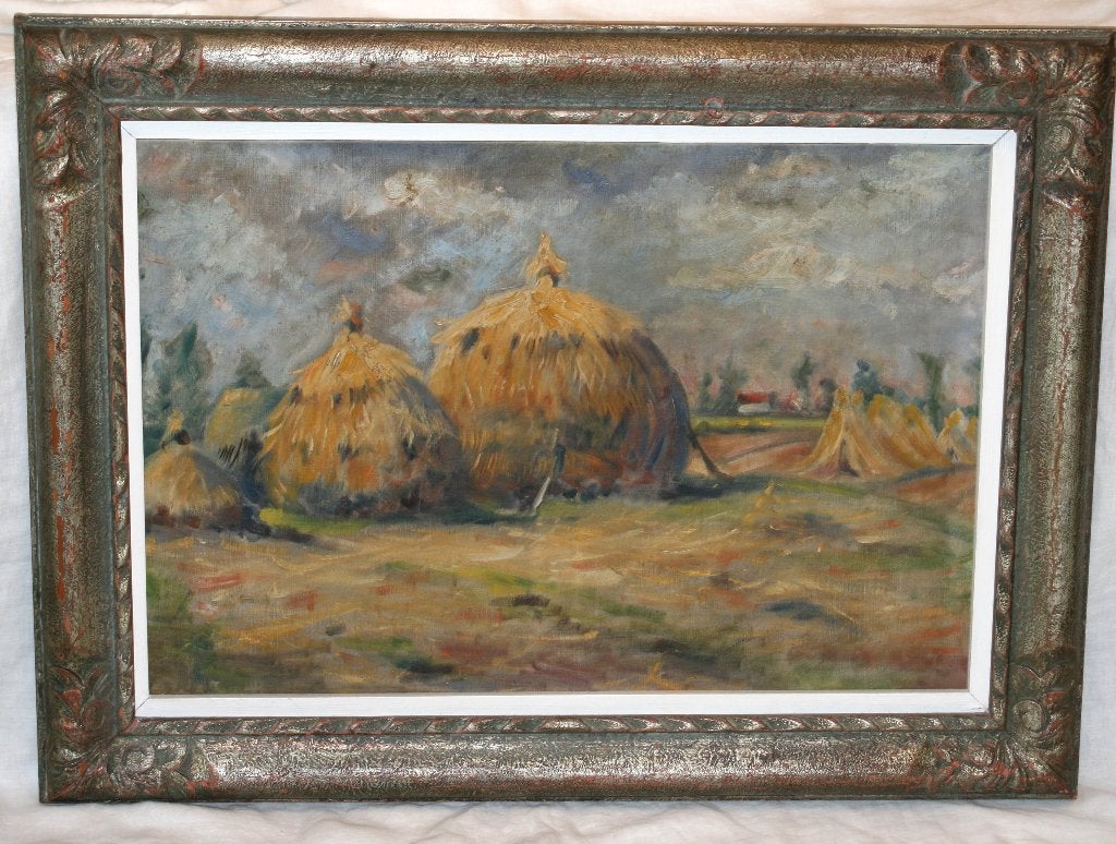 Oude schildeij Olie op doek - Ongesigneerd, Antiquités & Art, Enlèvement ou Envoi, Paysage, Signé, Toile