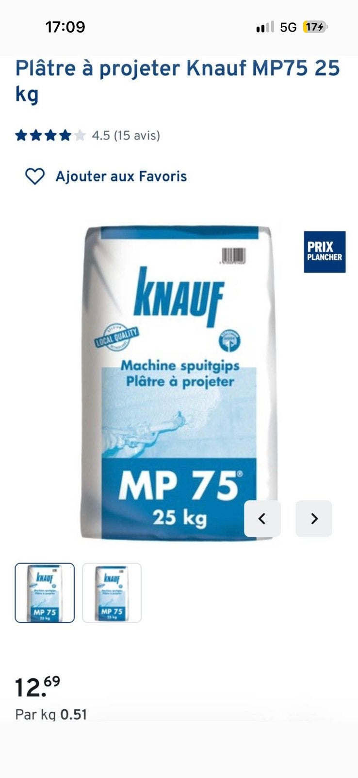 Mp75 pleistersak knauf, Ophalen, Overige materialen, 12 cm of meer, Nieuw