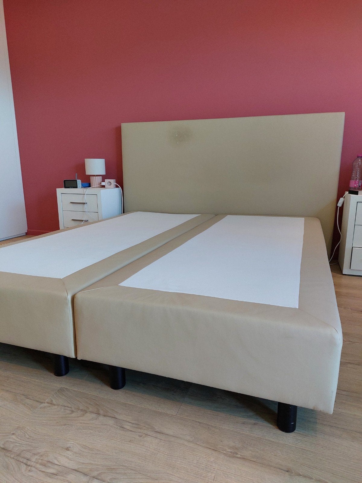 Beige boxspring 160x200, Ophalen, Gebruikt, Beige, Tweepersoons