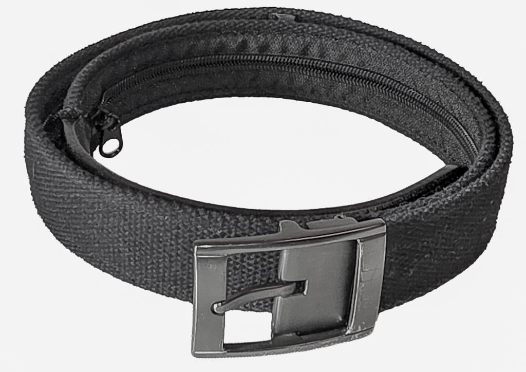 Zwarte, stof+leer anti-diefstal geldriem - 115cm - Design GO, Zwart, Design GO, Riem of Ceintuur, Gedragen