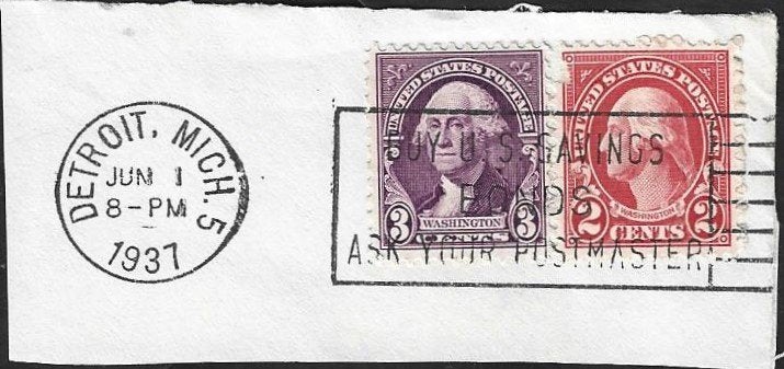 Brief 2 x George Washington Detroit, Ophalen of Verzenden, Gestempeld, Noord-Amerika