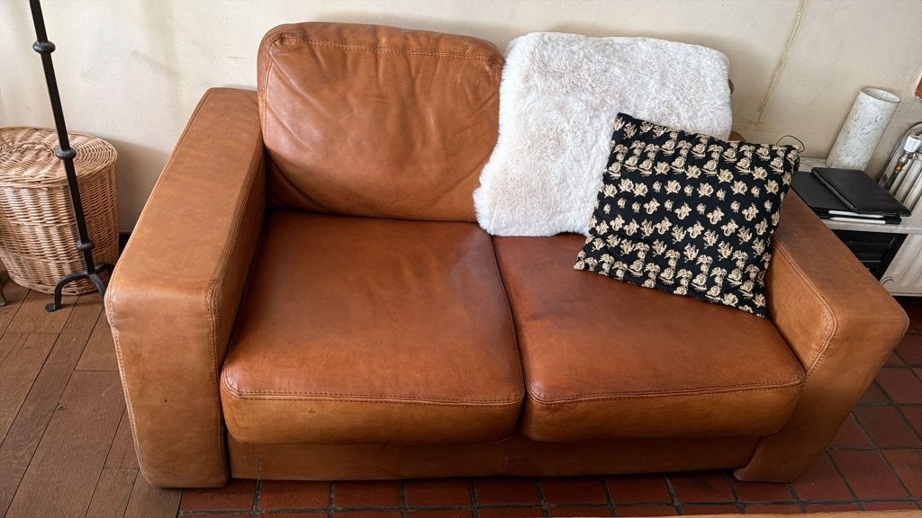 2-zit zetel cognac kleur, Huis en Inrichting, Zetels | Zetels, Ophalen, Gebruikt, 150 tot 200 cm, Tweepersoons