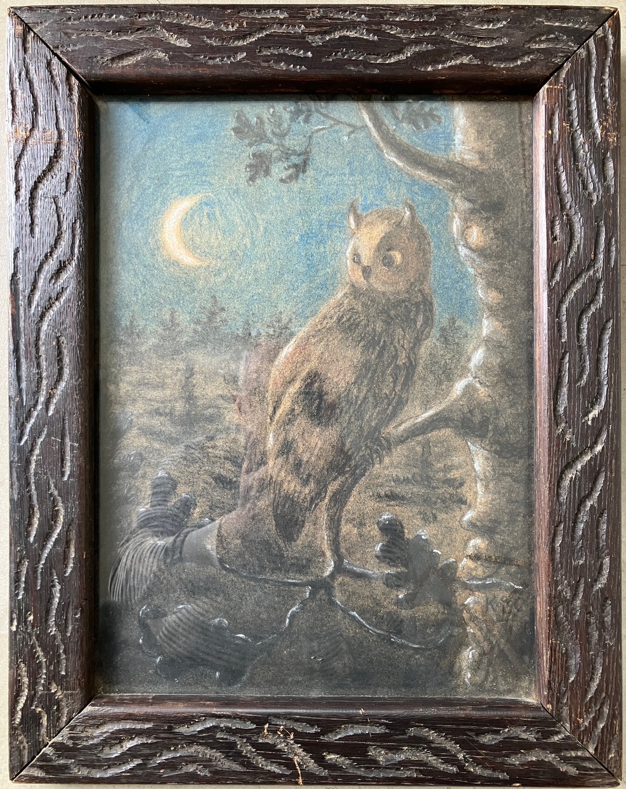 Pasteltekening van een uil, Ophalen