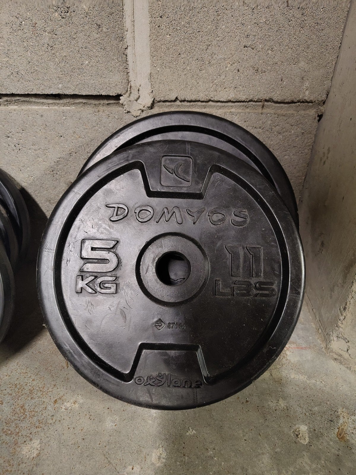 Domyos halterschijven 5 kg, Ophalen, Zo goed als nieuw, Halterschijven