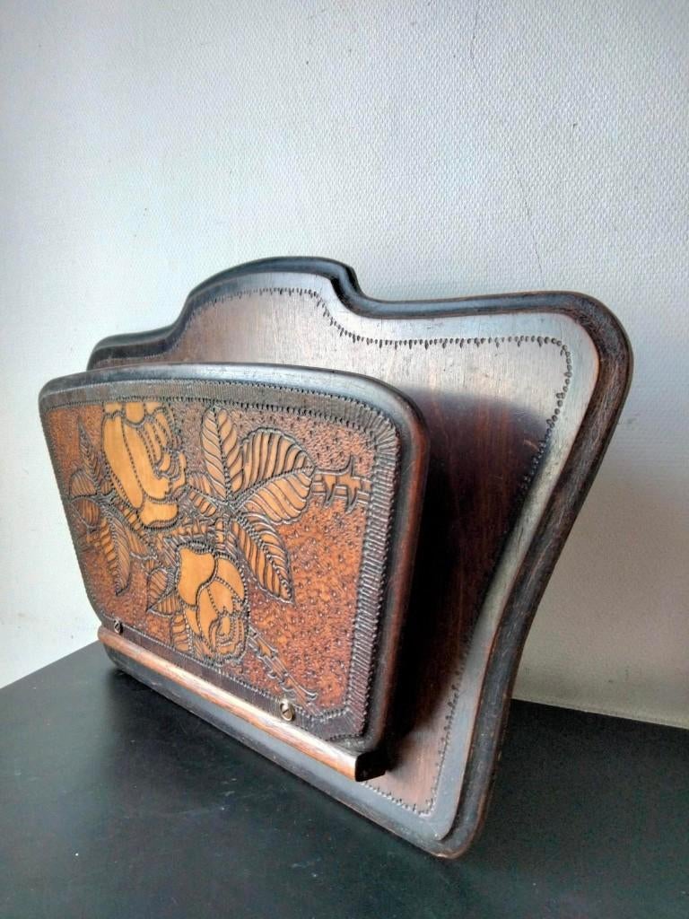 1930s Art Deco brocante magazinehouder hout, Enlèvement ou Envoi