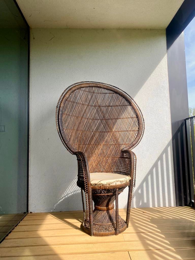 Fauteuil paon vintage en rotin, Jardin & Terrasse, Enlèvement, Utilisé, Rotin