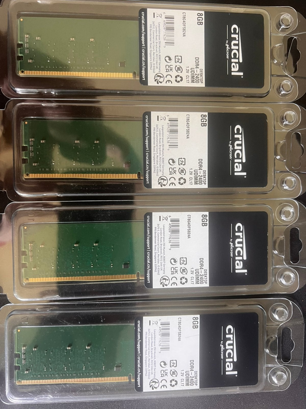 Nieuwe Crucial 32 GB (4x8) DDR4, Computers en Software, RAM geheugen, Ophalen, 32 GB, DDR4, Zo goed als nieuw