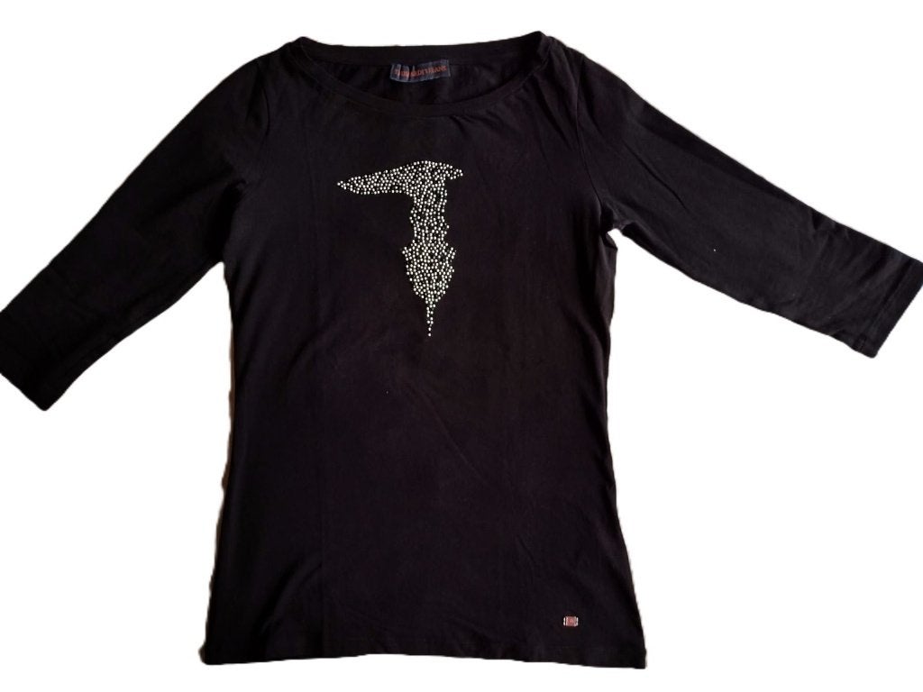 Trussardi met Strass Logo (Maat S), Verzenden, Zwart, Zo goed als nieuw, Lange mouw