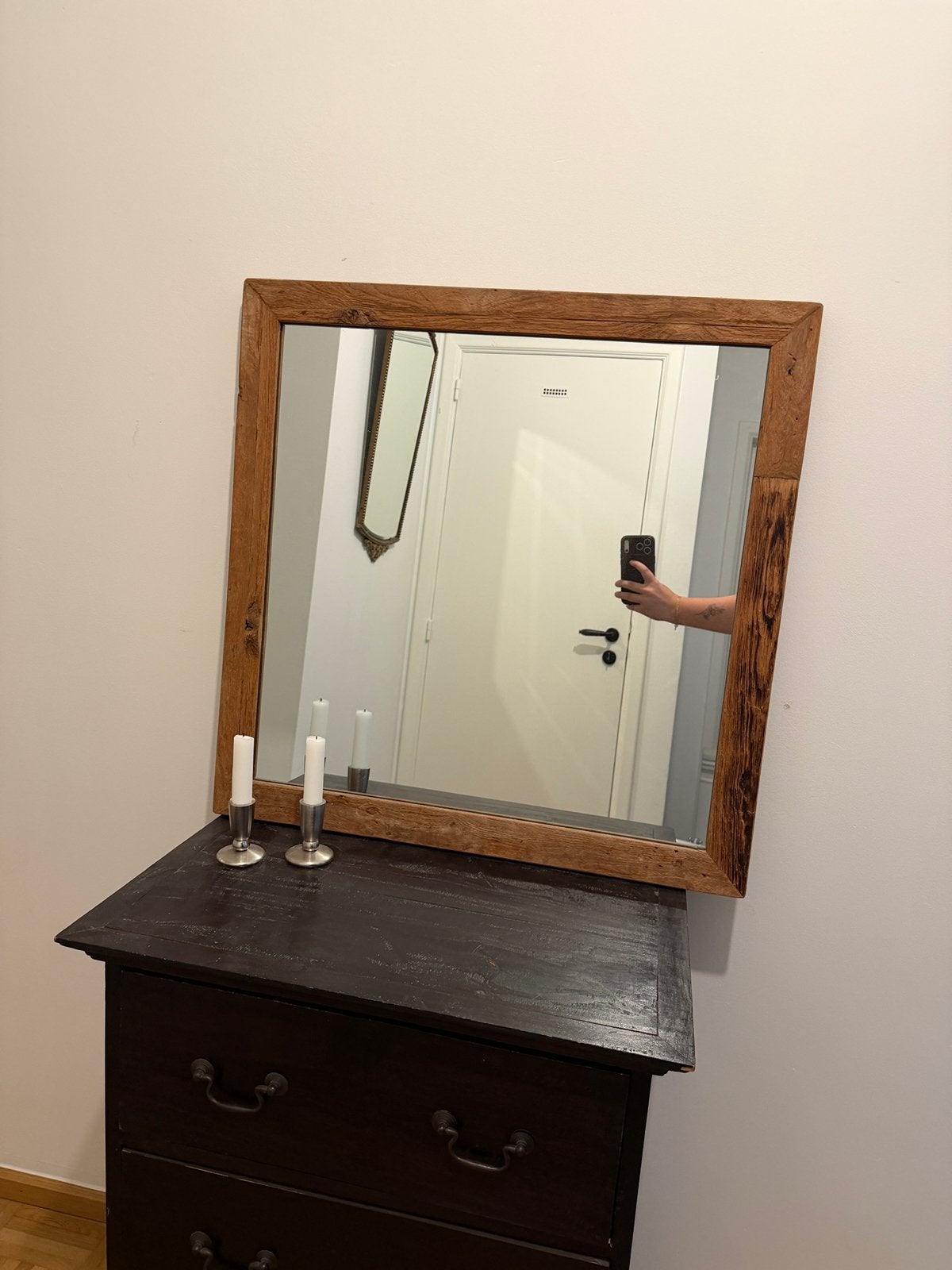 Miroir en bois massif - aspect chêne - 100 x 100 cm, Enlèvement, 100 à 150 cm, 75 à 100 cm, Carré
