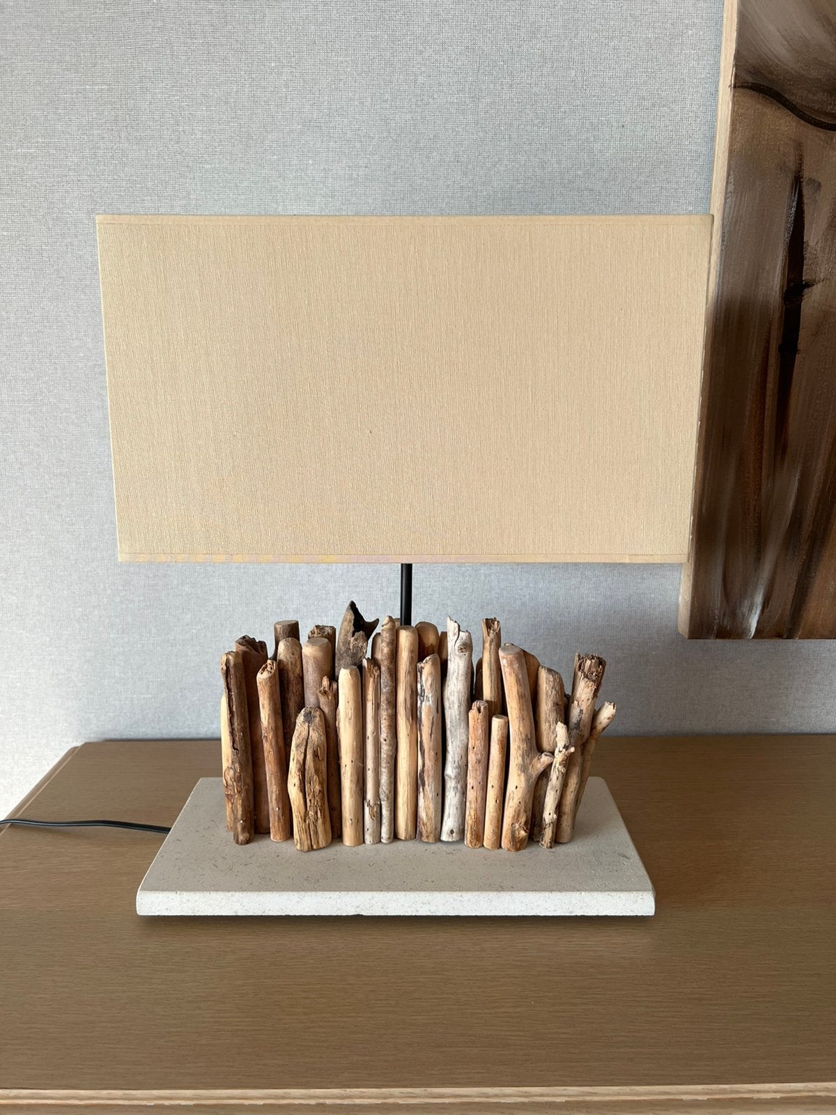 Tafellamp, Hout, Met kap, Ophalen, 50 cm