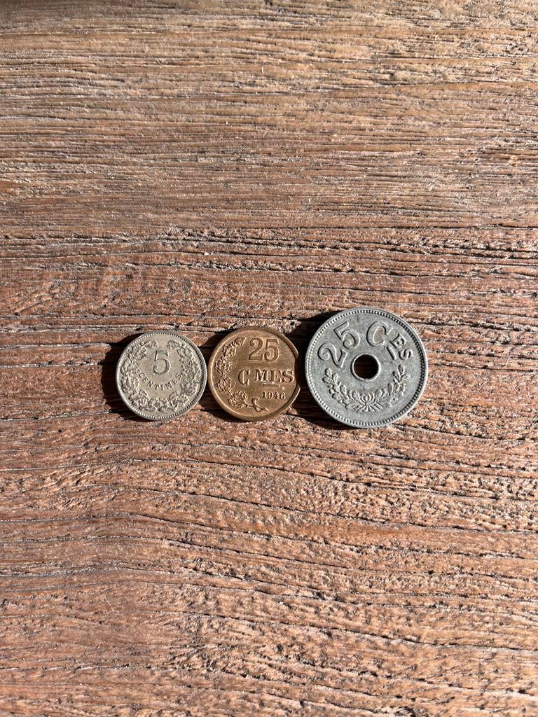 3 pièces luxembourgeoises — 1908, 1916 (avec trou) et 1946, Enlèvement ou Envoi, Autres pays, Série