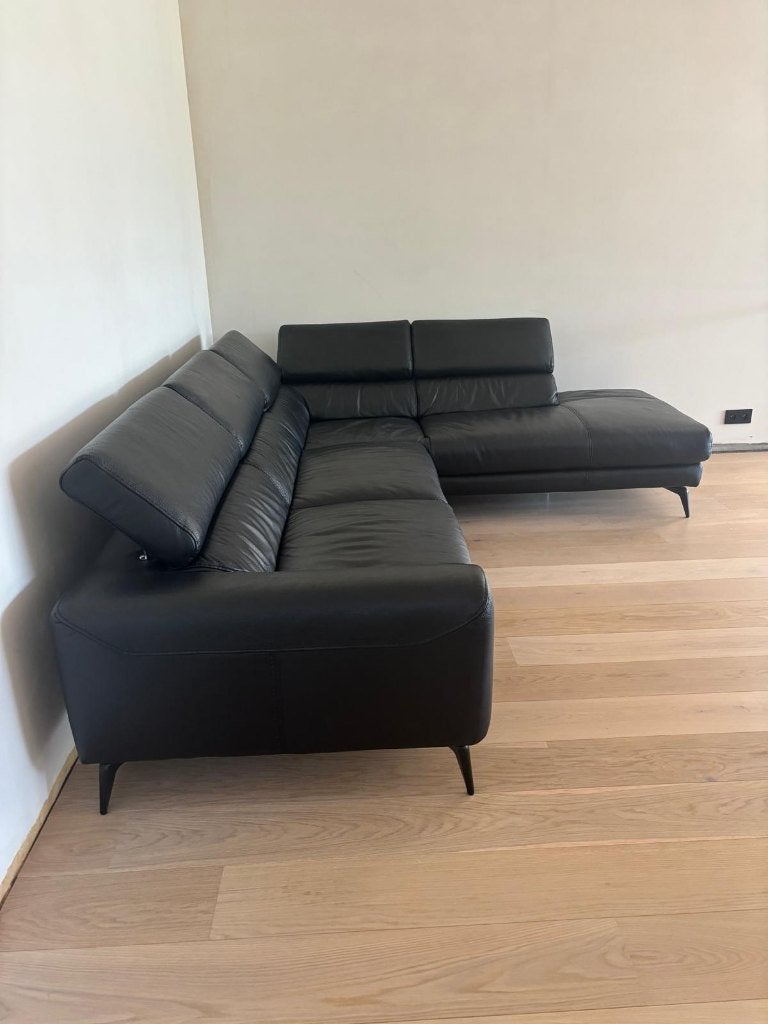 Zwarte lederen zetel in uitstekende staat, Huis en Inrichting, Zetels | Zetels, Ophalen, 250 tot 300 cm, 100 tot 125 cm, Design/modern