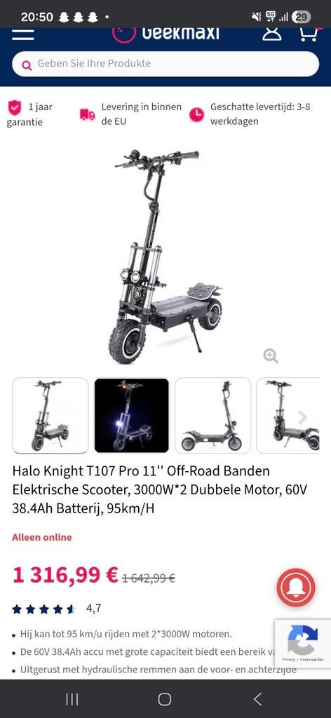 E step knight t107 pro, Fietsen en Brommers, Steps, Ophalen, Gebruikt, Elektrische step (E-scooter), Overige merken