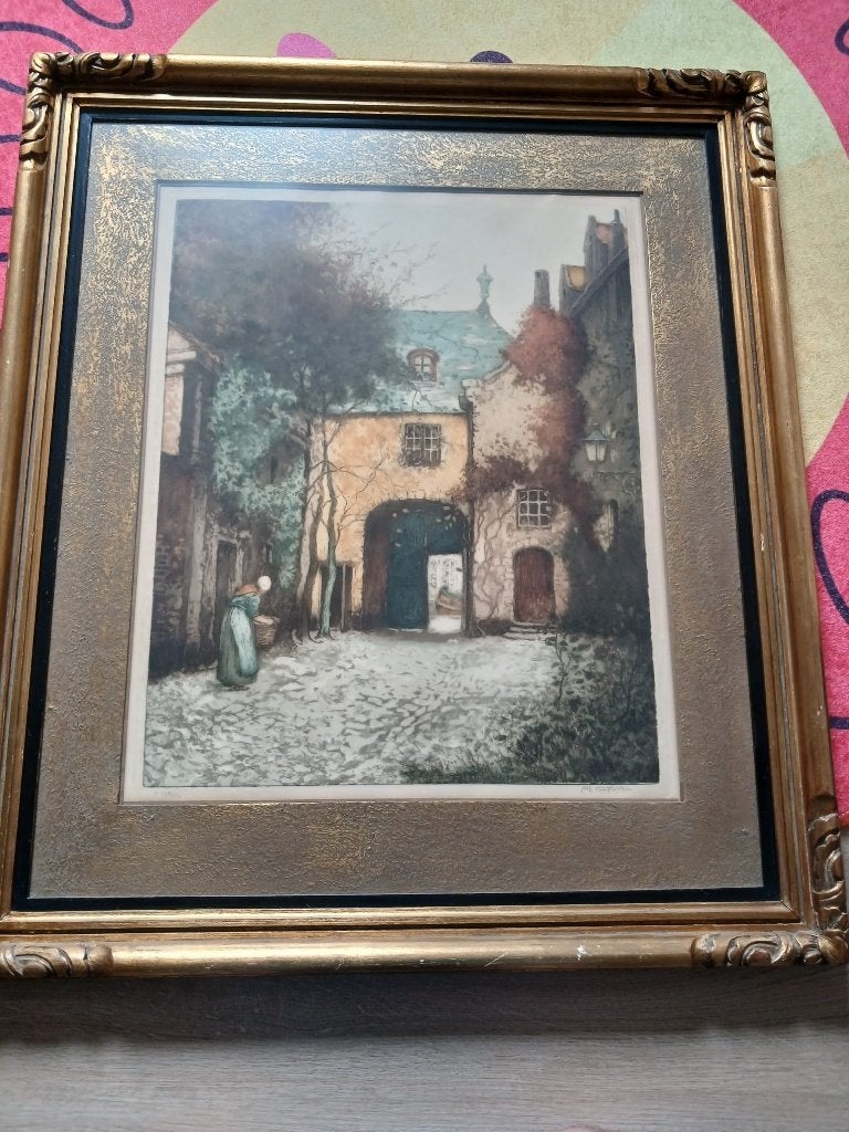 ets gesigneerd Alfred van Neste, Antiek en Kunst, Ophalen, Ets, Gesigneerd