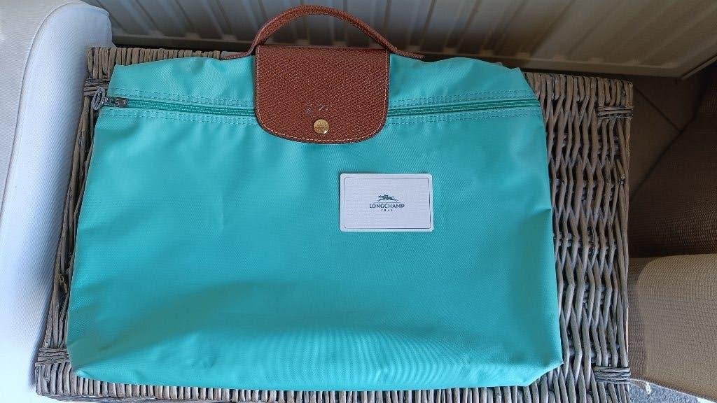 Porte-documents Longchamp le Pliage turquoise, Bijoux, Sacs & Beauté, Enlèvement ou Envoi, Utilisé, Autres couleurs, Autres types