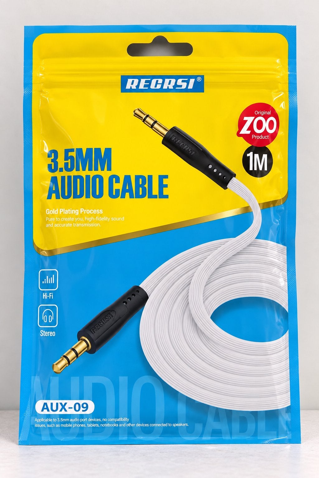Câble AUX RECRSI 3,5 mm, 1 m, blanc, Télécoms, Enlèvement ou Envoi, Neuf, Autres types