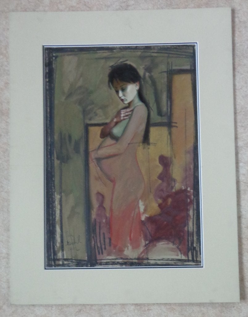 NICO VRIELINK / ZWANGERE VROUW / ORIGINEEL / 90x69cm / PASSE, Antiek en Kunst, Ophalen, Figuren, Papier/karton, Gesigneerd