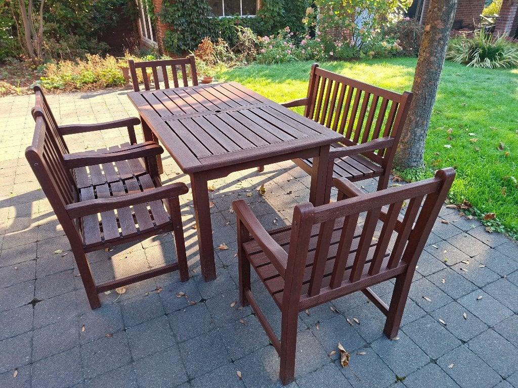 Ensemble de jardin en bois dur, Salons de jardin, Utilisé, Banque, 6 places
