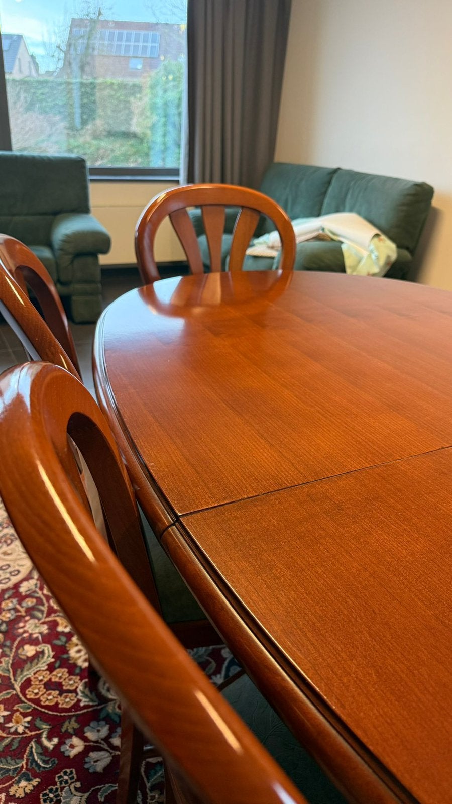 Table de salle à manger coulissante en cerisier rouge, Maison & Meubles, Enlèvement, Comme neuf, Ovale