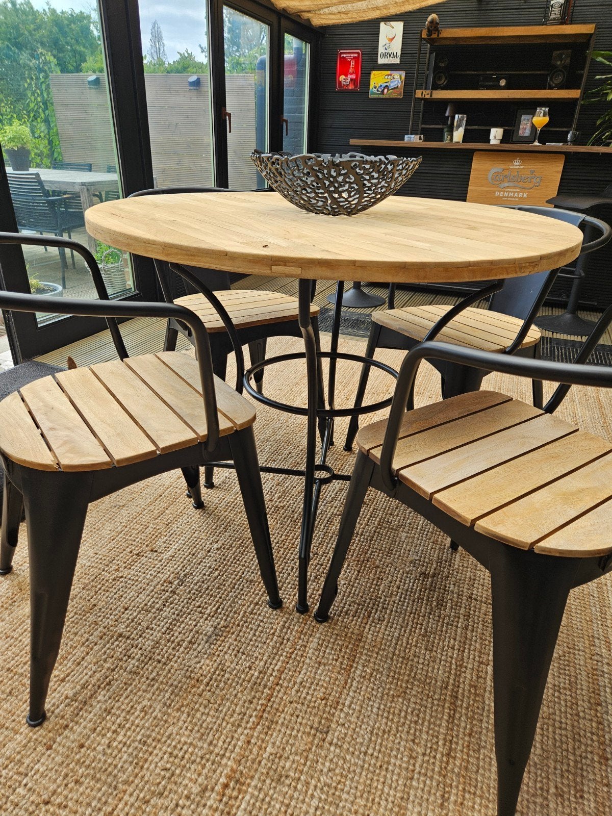 Table ronde + 4 chaises metal et bois, Jardin & Terrasse, Enlèvement, Bois