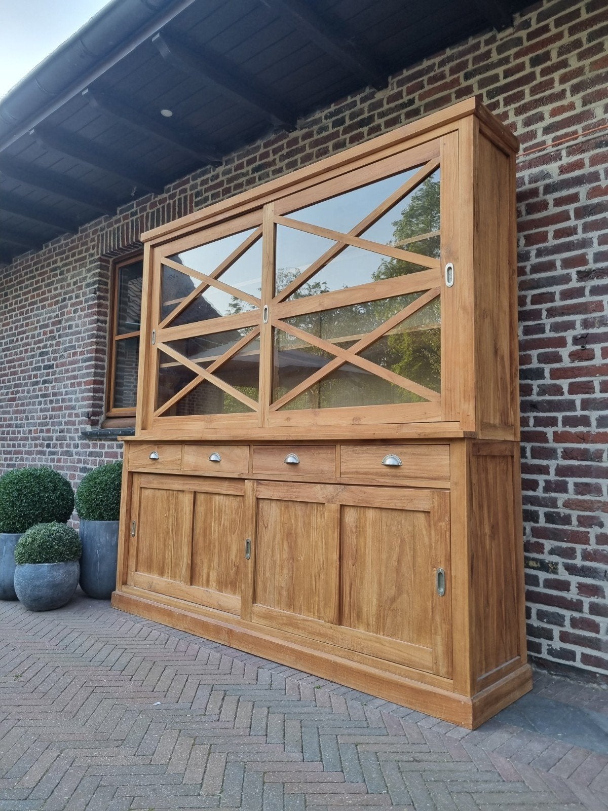 Buffet/vitrine en teck LIVRAISON GRATUITE, Teck, 25 à 50 cm, 200 cm ou plus, Indo.