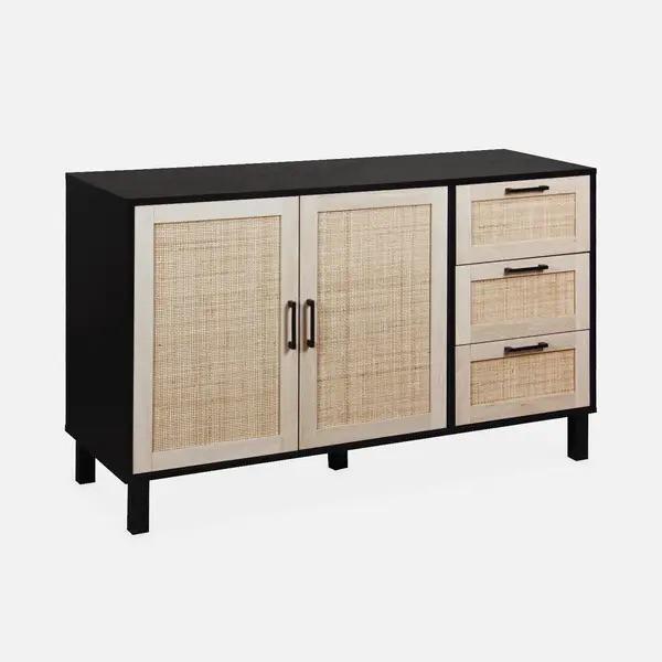 Buffet scandinave effet bois & cannage – 120x70x40 cm, Enlèvement, Comme neuf