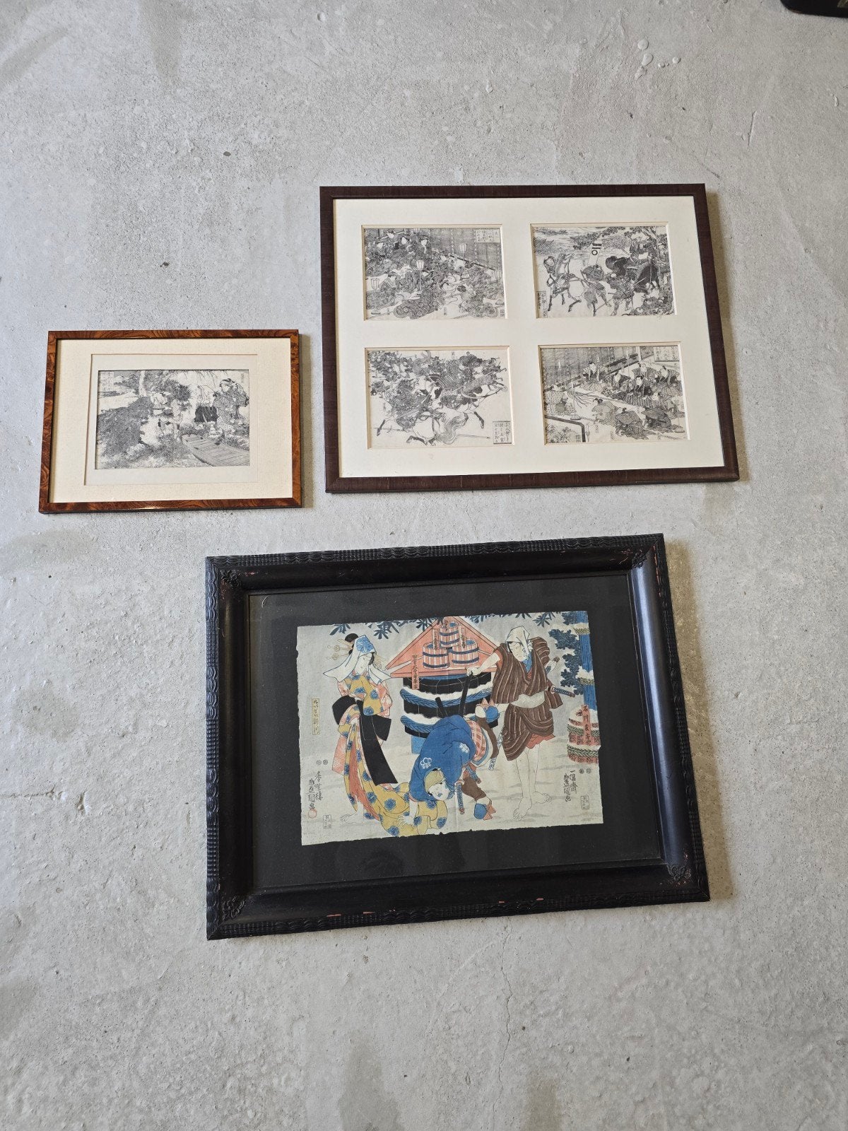 japanse antieke houtsnedes (samourai), Antiquités & Art, Japon, Enlèvement, Tableau, Papier/carton