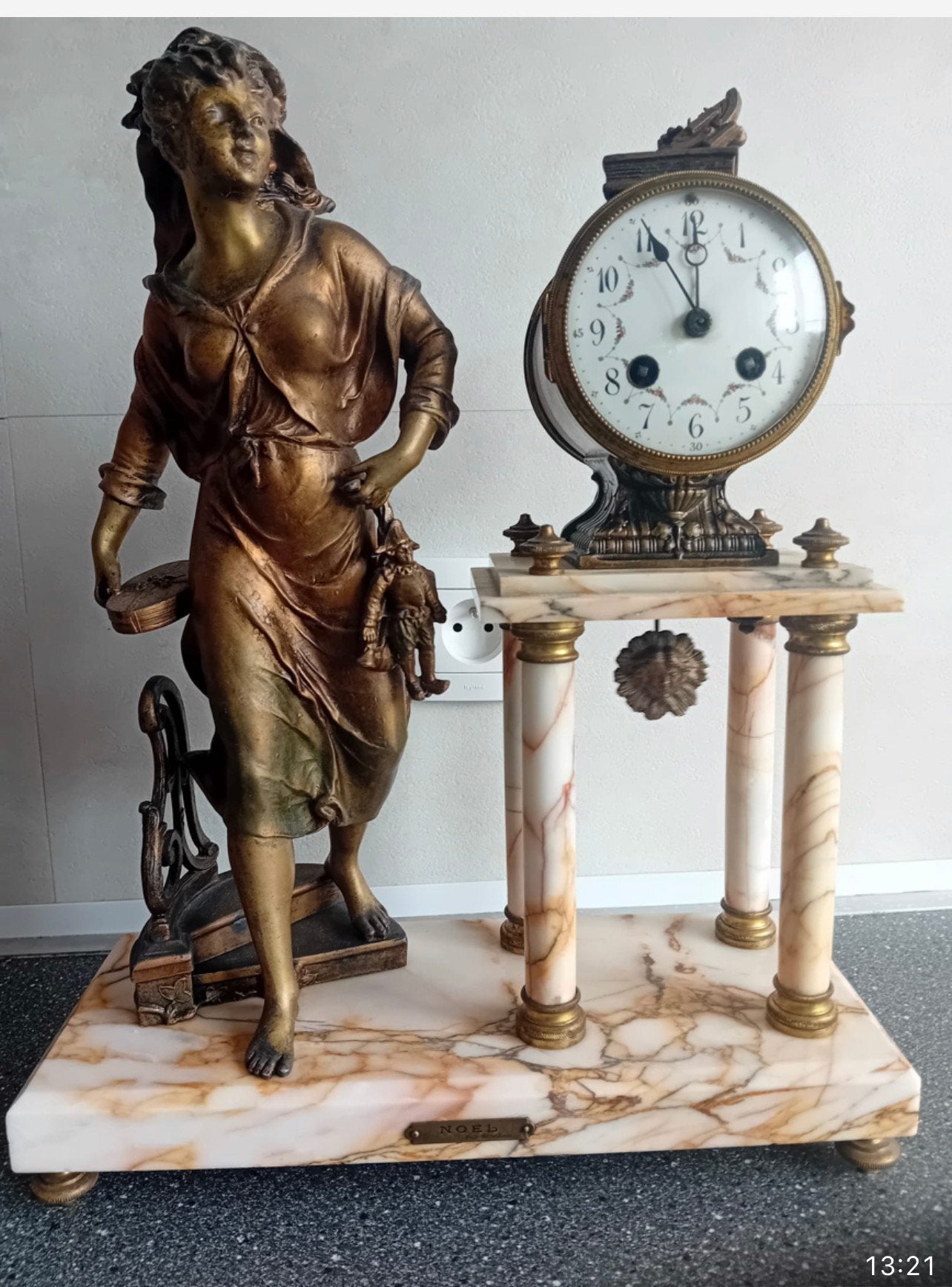 Antieke Franse pendule Noël – marmer – ca. 1900, Antiek en Kunst, Ophalen