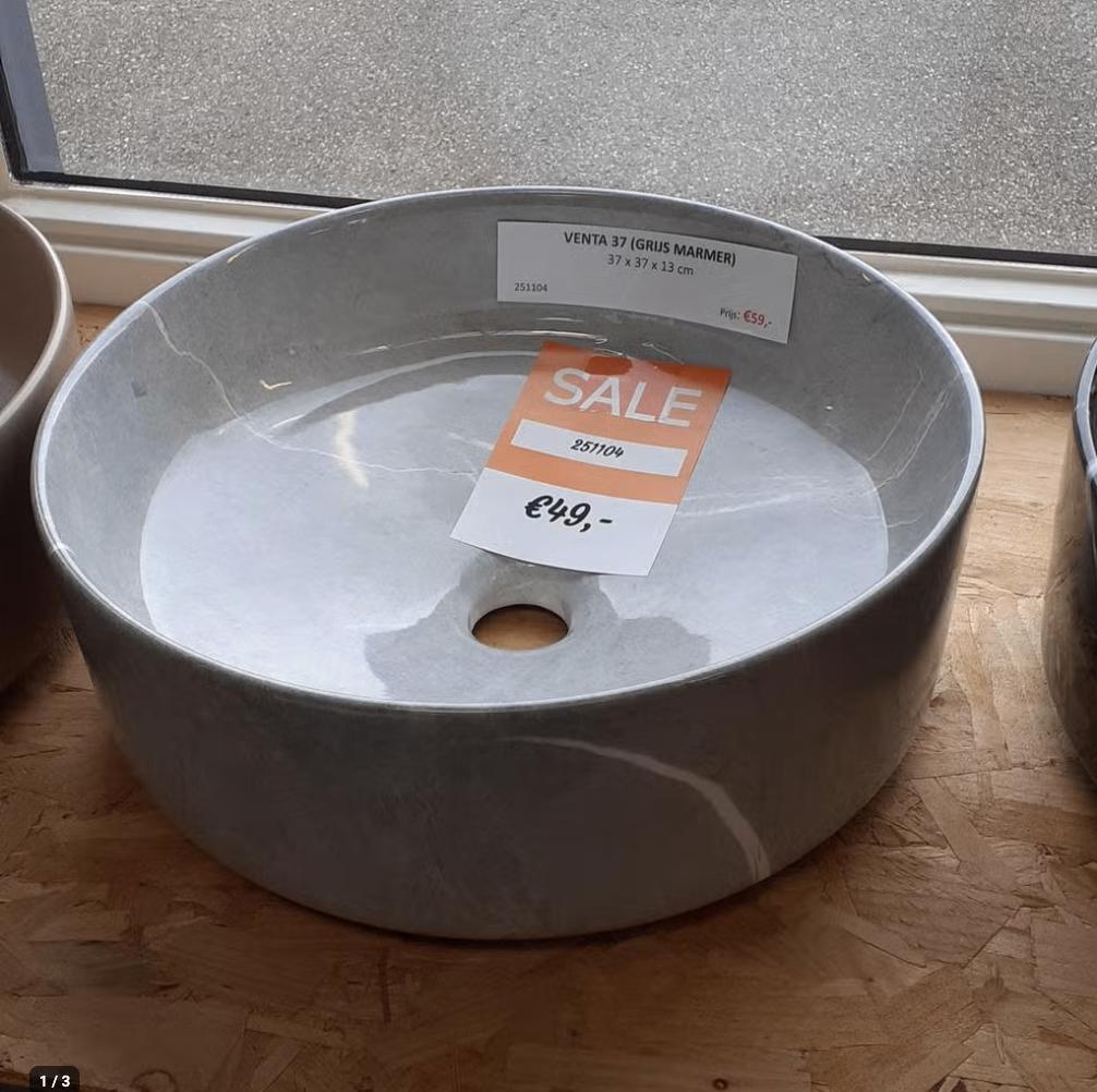 UITVERKOOP! Marmerlook, 37 cm, Waskom, Sanitair, Venta 37, Enlèvement ou Envoi, Neuf, Gris