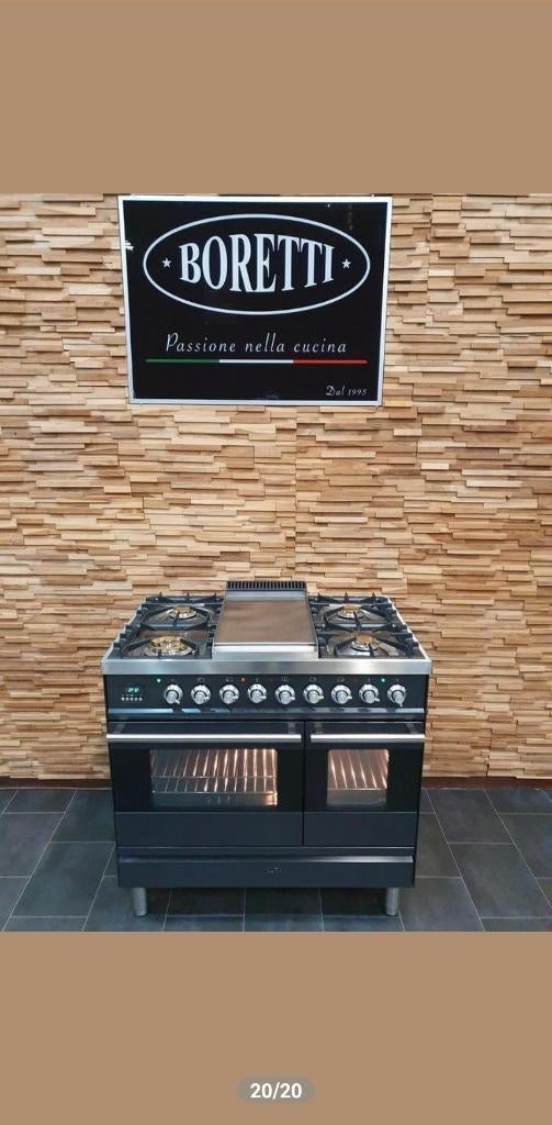 Luxe Fornuis Boretti 90cm antraciet rvs 2 ovens frytop, Elektronische apparatuur, Fornuizen, Zo goed als nieuw, Vrijstaand, Gas