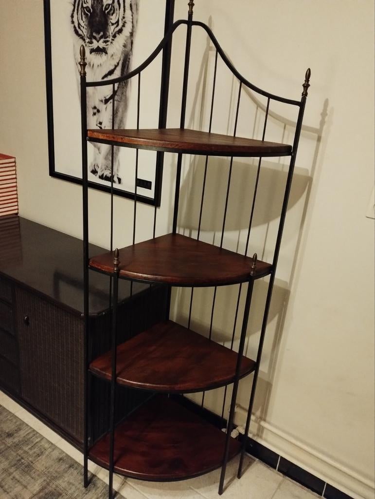 Groot hoekrek plantenrek etagere.. metaal en hardhout..zgst, Ophalen of Verzenden