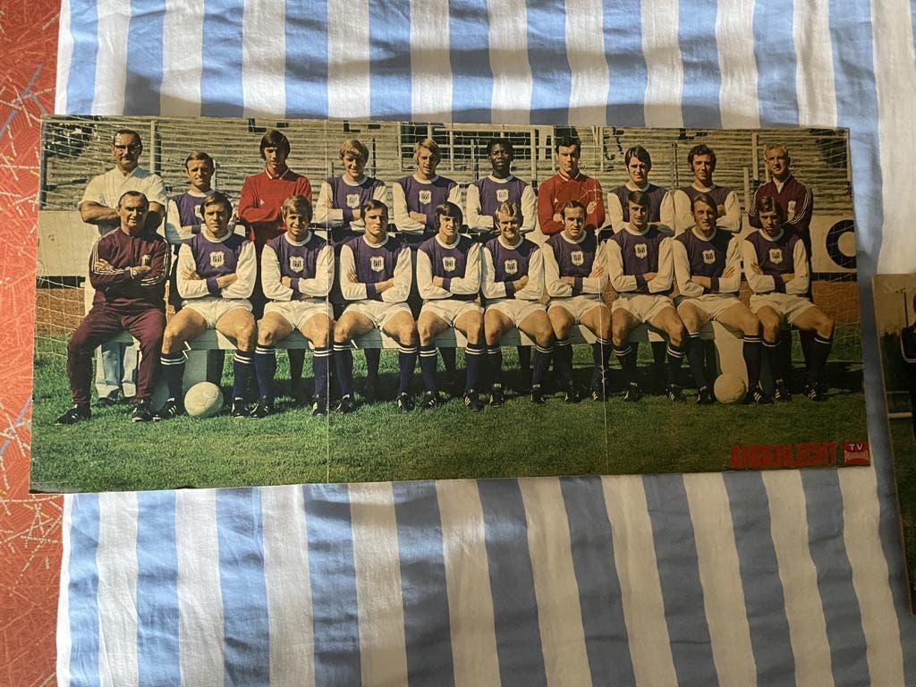 Oude poster in karton van voetbalploeg Anderlecht, Verzamelen, Ophalen, Gebruikt, Poster, Plaatje of Sticker