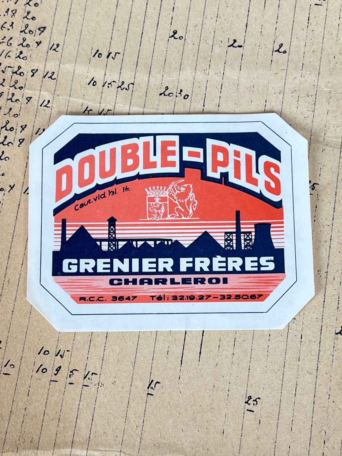 Étiquette double pils brasserie Grenier Charleroi, Enlèvement ou Envoi, Utilisé
