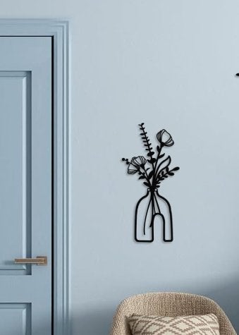 wanddecoratie met bloemen in zwart metaal, Huis en Inrichting, Metaal, Zwart, 16 cm, Nieuw