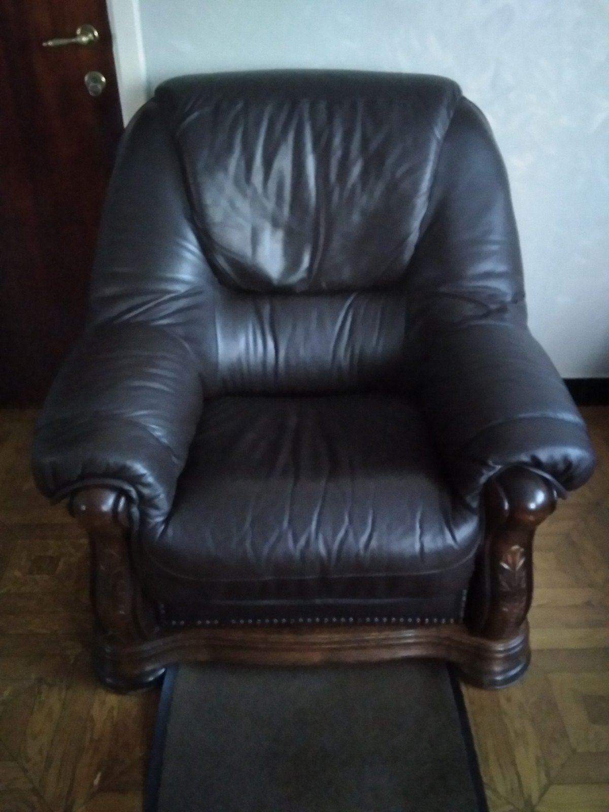 Fauteuil en sofa in leer met hout, Ophalen, Leer