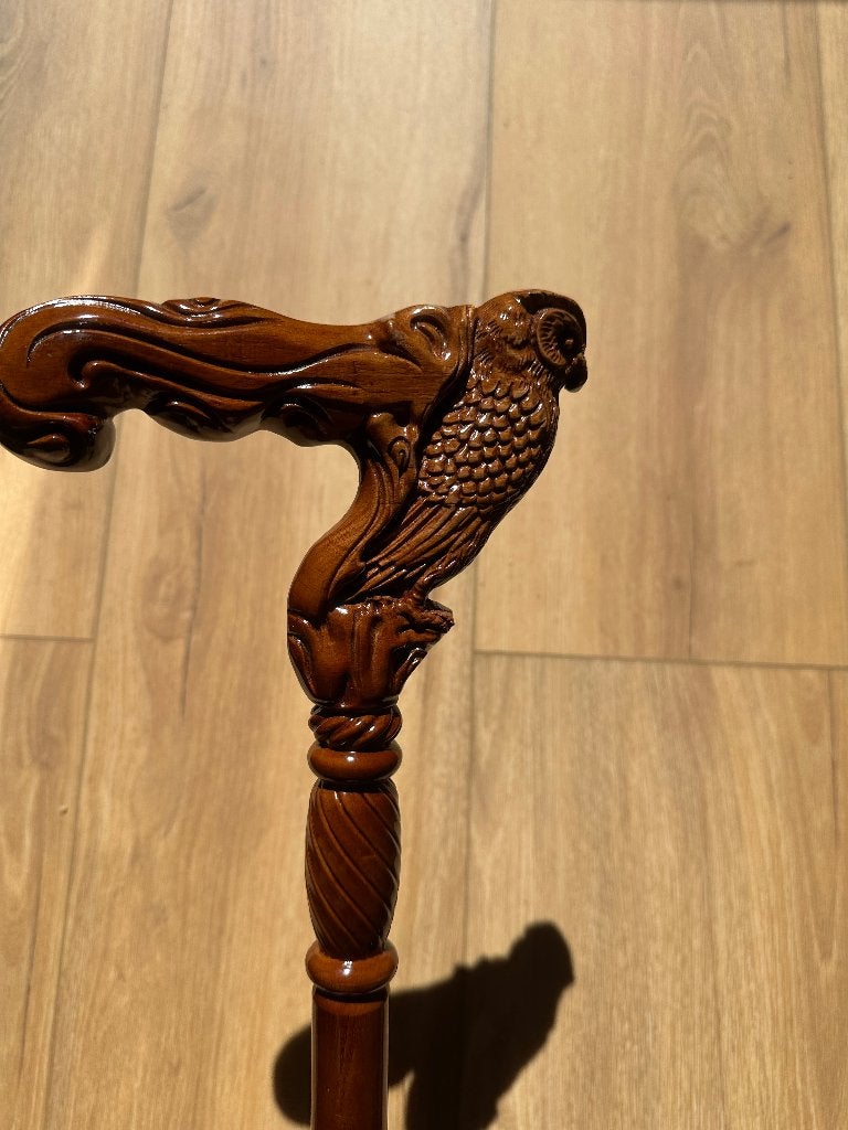 Vintage wandelstok / wandelstok met uilenmotief, Antiek en Kunst, Verzenden