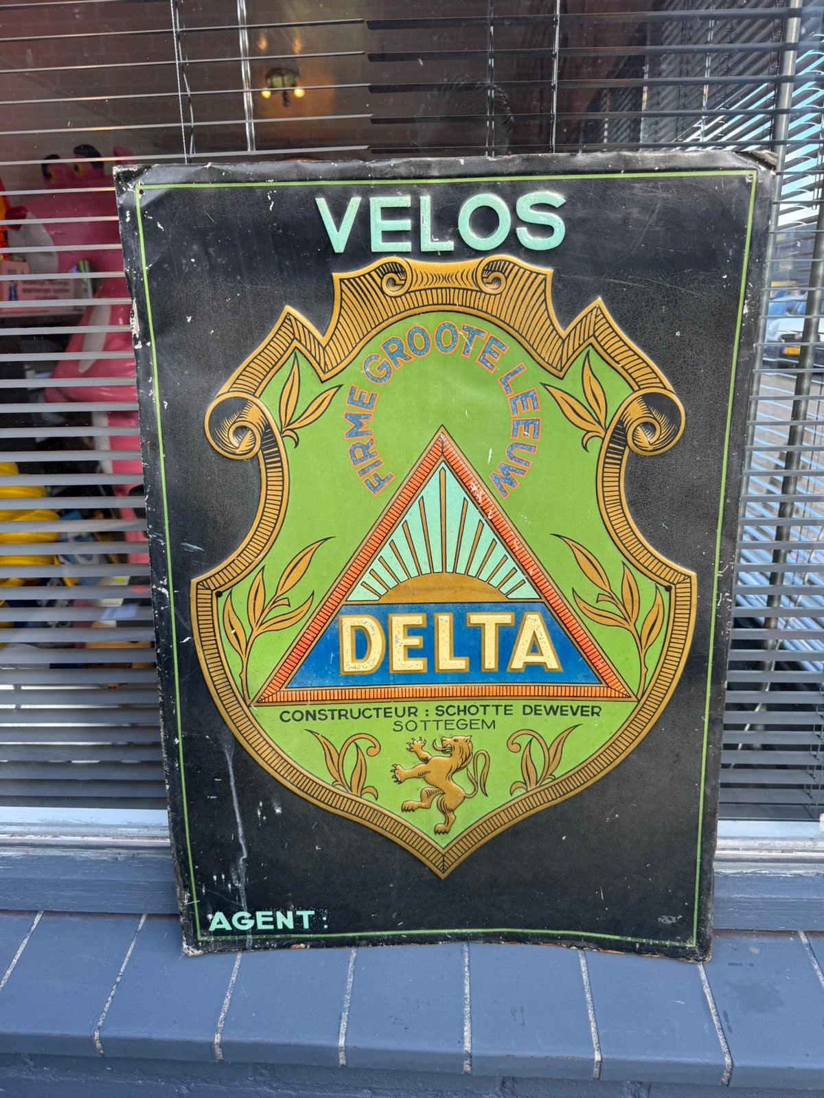Delta fietsen oud blikken reclamebord 1936, Reclamebord, Gebruikt, ., Ophalen of Verzenden