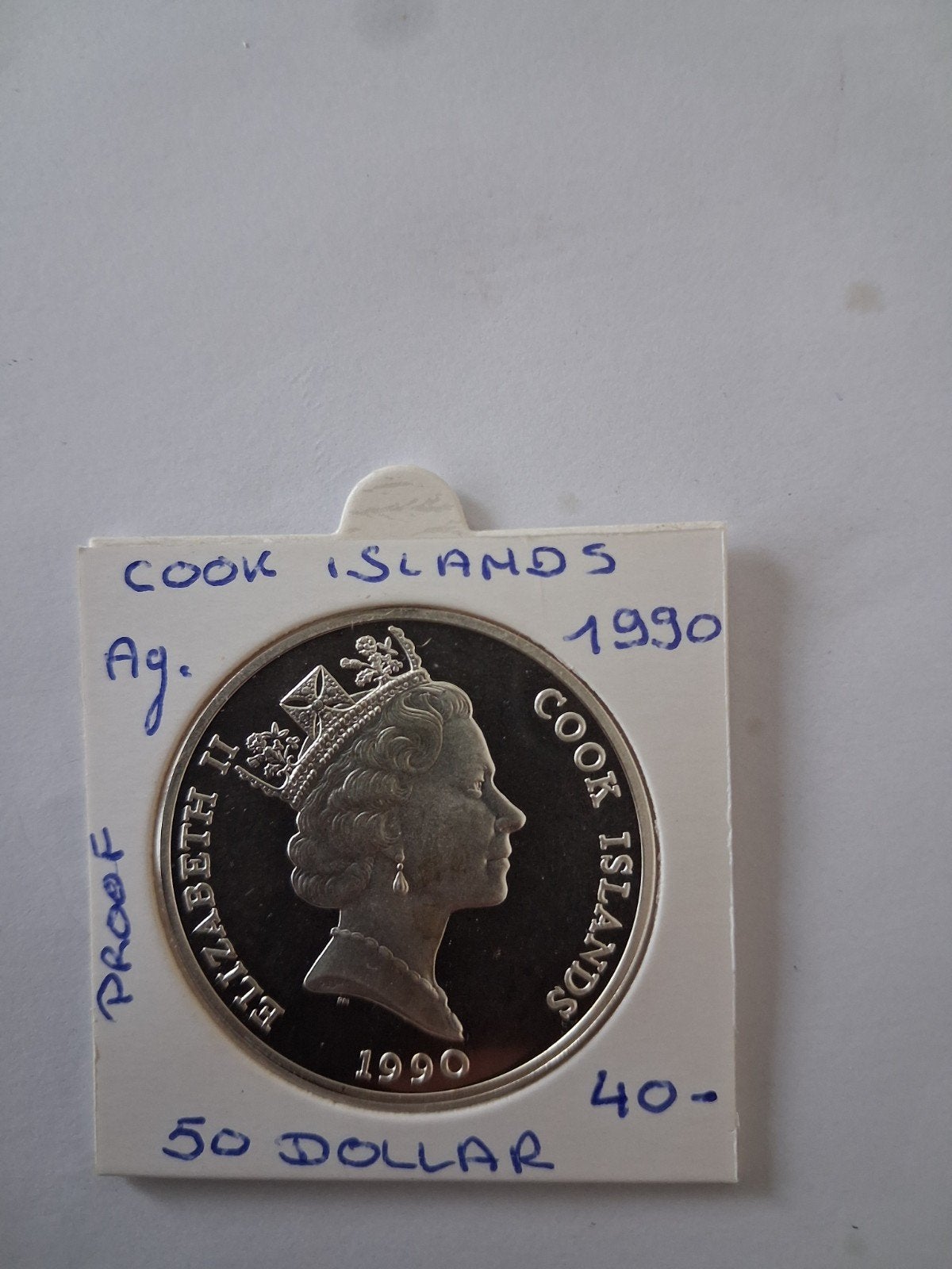 Cook islands 50 dollar 1990 AG. PROOF, Ophalen of Verzenden