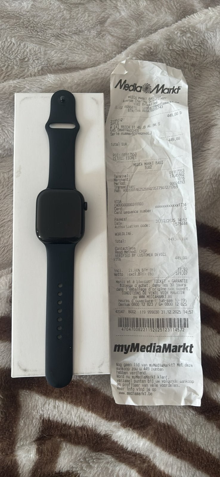 Apl Watch 46mm GPS 100% batterie Facture MediaMarkt Garantie, Enlèvement, GPS, Comme neuf