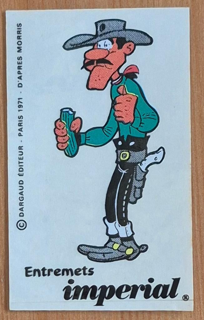 Lucky Luke sticker Entremets Imperial 1971 Morris, Verzamelen, Ophalen of Verzenden, Overige figuren, Zo goed als nieuw, Plaatje, Poster of Sticker